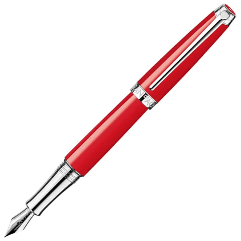 Caran d'Ache Leman Silver Plated Medium Fountain Pen - Red