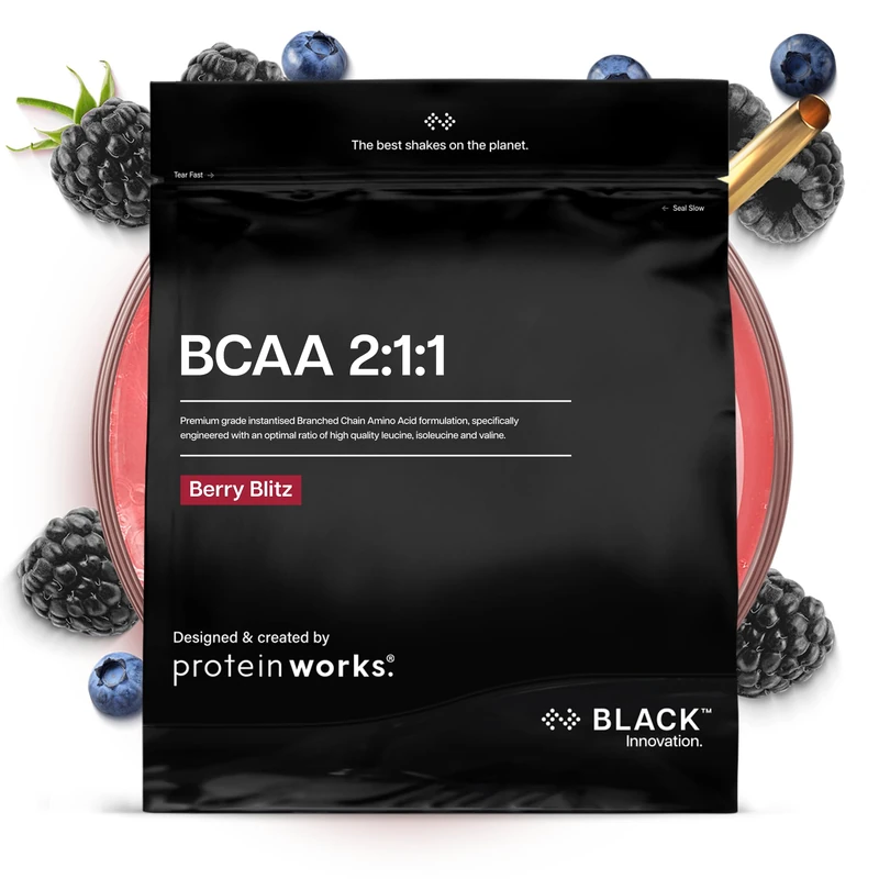 Protein Works | BCAA 2:1:1 - Black Innovation, Premium Essential Amino Acid Blend, Supports Growth & Maintenance of Muscle Mass, Optimal 2:1:1 Ratio, Berry Blitz, 83 Servings, 500g
