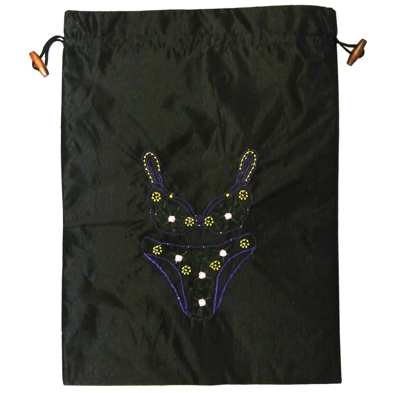 Wrapables Silk Embroidered Bra & Panties Lingerie Bag - Black - - Image 1