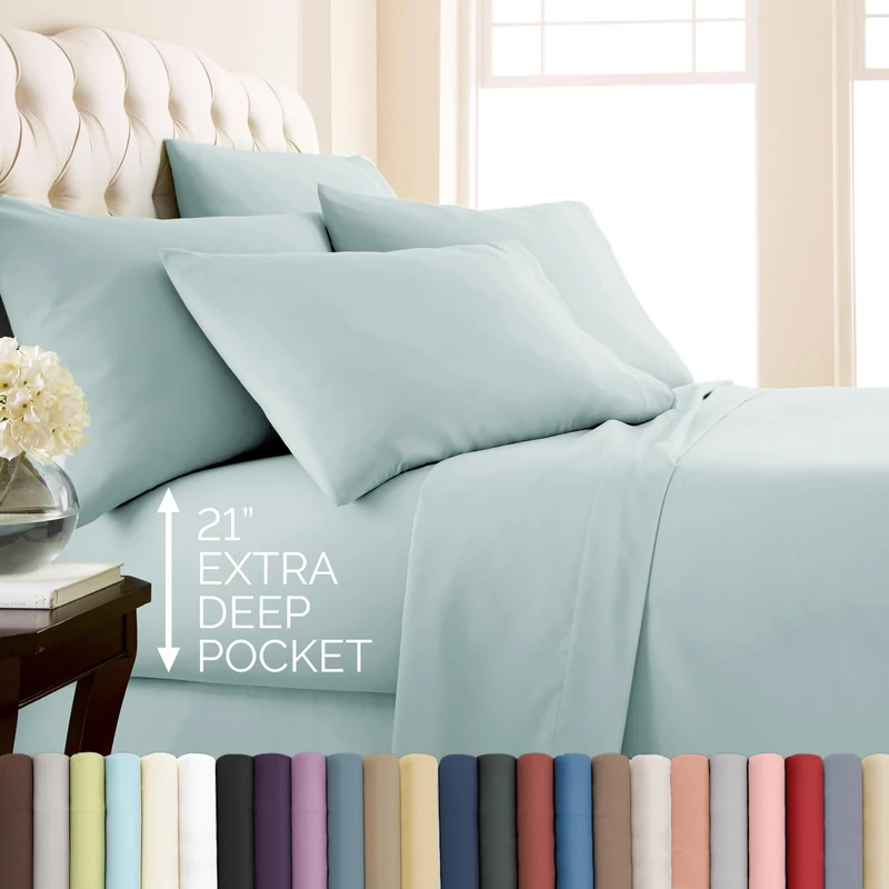 Vilano Springs, 6-Piece, 21-Inch Extra Deep Pocket Sheet Set, Premium Quality, Easy Care, Shrinkage Free Sheet Set with 1 Flat Sheet, 1 Fitted Sheet, 4 Pillowcases, Sky Blue, King