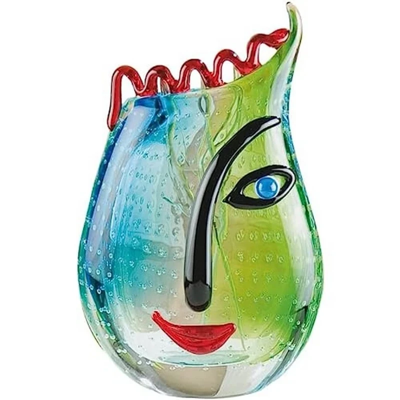 GILDE GLAS art Vase Face - Sculpture and Decorative Object Handmade - Height 28 cm