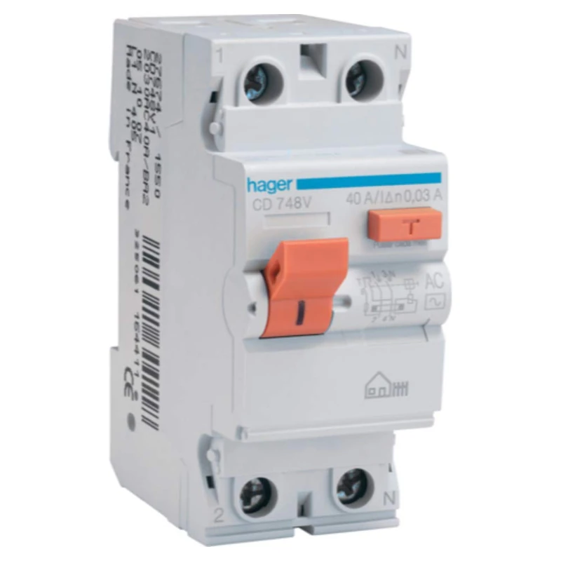 Hager Cd748v Differential Plug, AC, 2p, 40a, 30ma