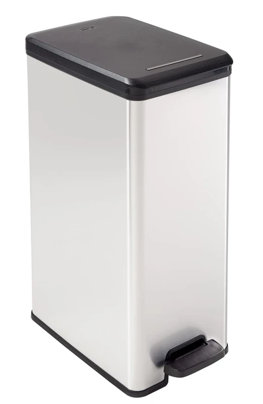 CURVER Metal Effect Pedal Touch Slim Deco Bin, Silver, 40 Litre