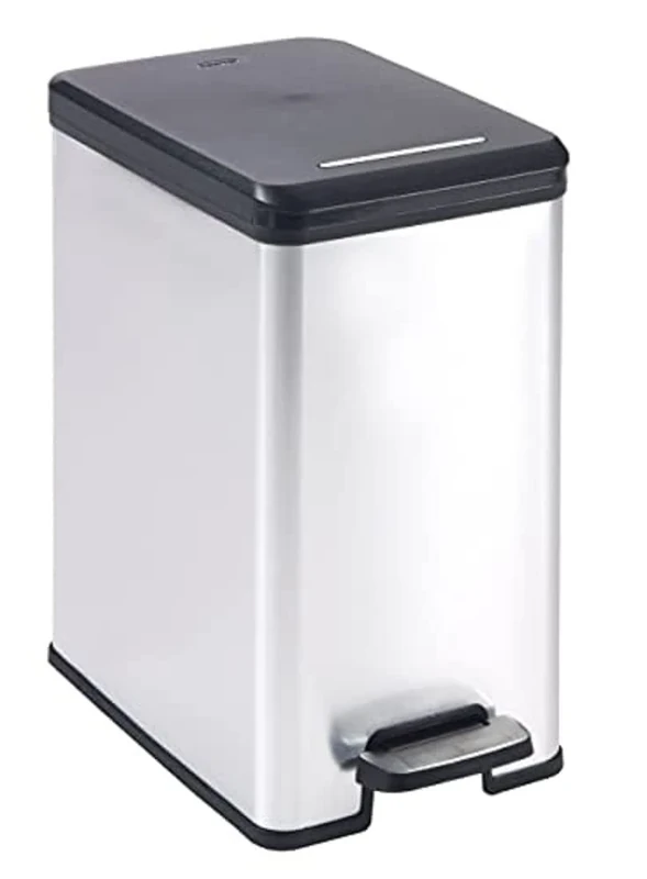 Curver Deco-Slim 25L Waste Bin, Black/Silver Metallic, 42 x 25 x 45 cm
