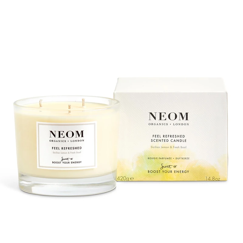 NEOM- Feel Refreshed Scented Candle, 3 Wick | Lemon & Basil | Essential Oil Aromatherapy Candle | Scent to Boost Your Energy