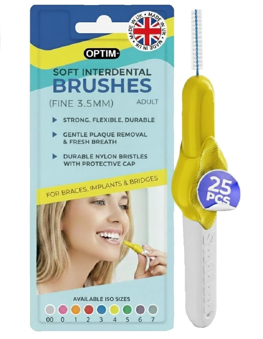 Stoddard 25 ICON Interdental Brushes. Value Pack. All with extendable Handles. Choose from Four Different Sizes Floss, Toothpick, Plaque, Tartar Removal Oral Hygiene Dental Brush - Yellow 0.7 mm