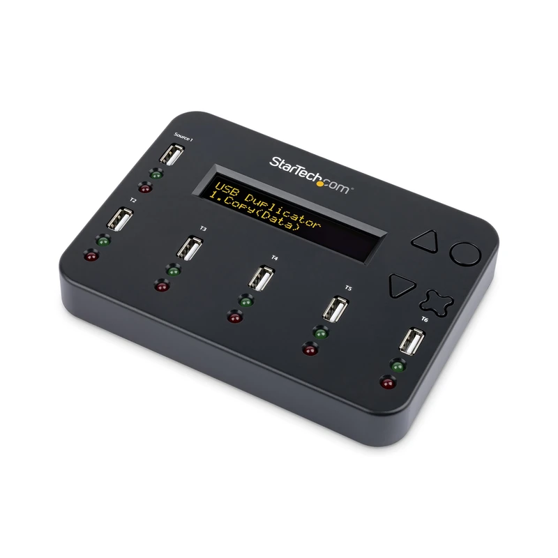 StarTech.com Standalone 1 to 5 USB Flash Drive Duplicator / Cloner / Eraser, Multiple USB Thumb Drive Copier / Sanitizer, System File / Sector-by-Sector Copy, 1.5 GB/min, 3-Pass Erase, LCD, TAA