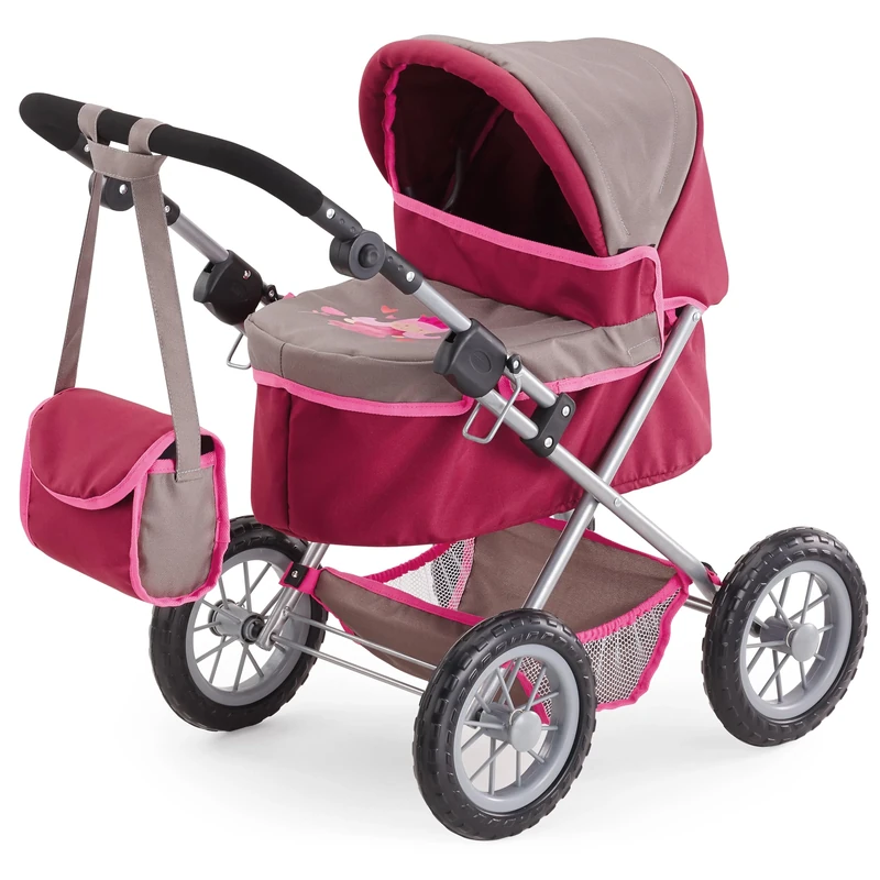 Bayer Design 13078AA Dolls pram Trendy, height-adjustable handle, foldable, big wheels, bag, integrated basket - for girls and boys, 3+ age