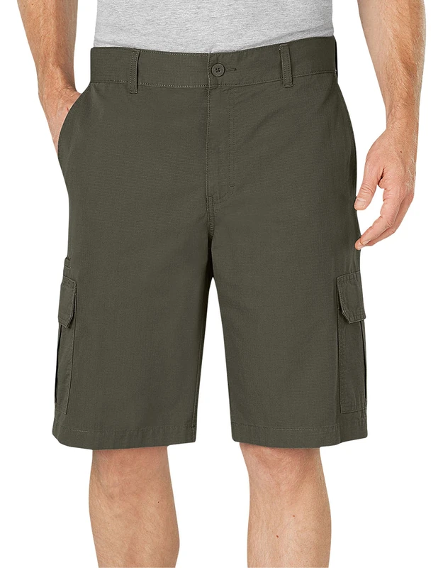 Dickies Men's Relaxed Fit 11 Inch Lightweight Ripstop Cargo Short, Moss V1, 34