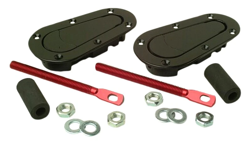 GRAYSTON Set universal Racing Plus Flush bonnet hooks/pins - black + red aluminum pins