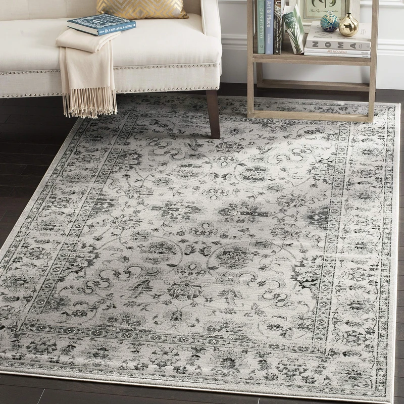 Safavieh Traditional Indoor Woven Rectangle Area Rug, Vintage Collection, VTG430, in Grey / Ivory, 122 X 170 cm for Living Room, Bedroom or Any Indoor Space
