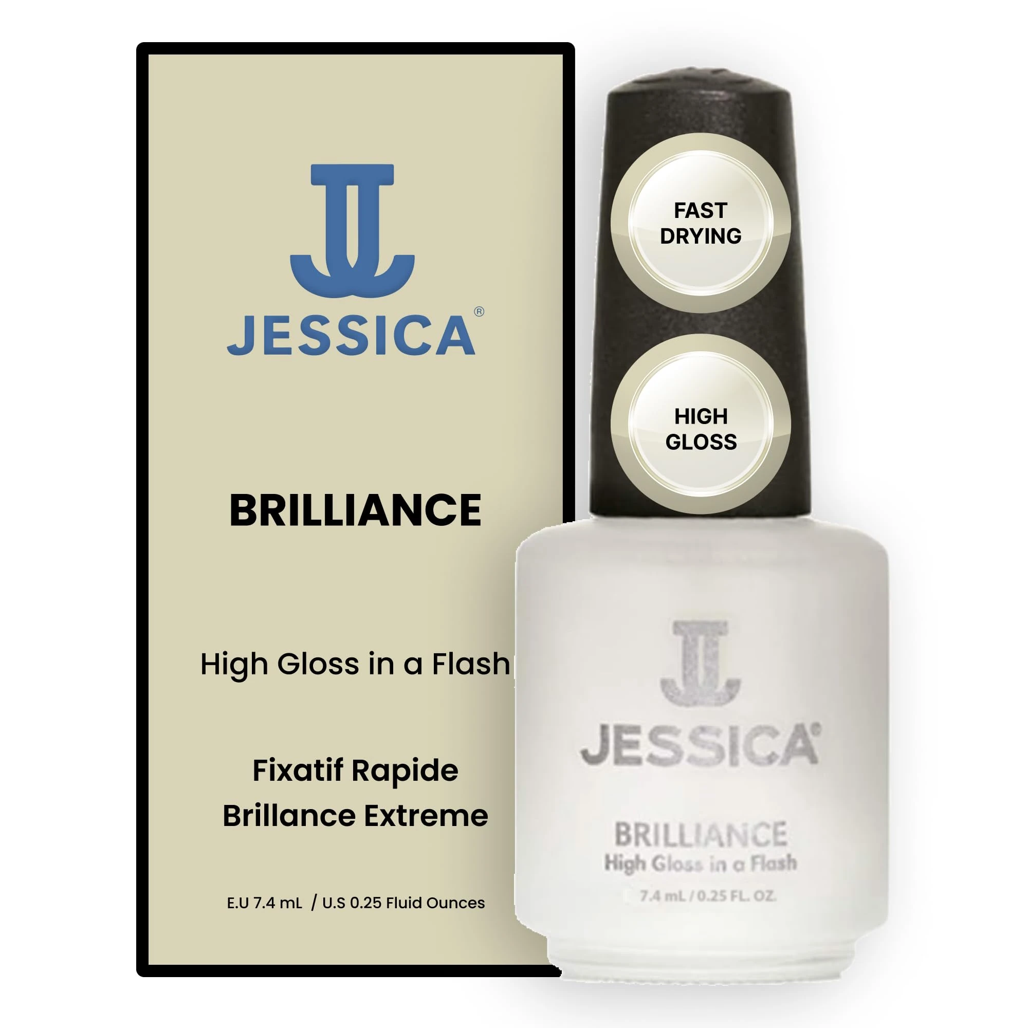 JESSICA Brilliance Top Coat Nail Polish, Quick Dry, High Gloss Finish, Long Lasting, Clip Resistant, 7.4ml