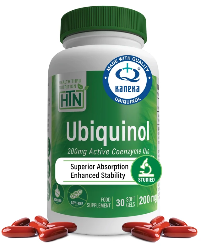 Ubiquinol 200mg as Kaneka QH Reduced CoQ-10 | Stabilized - 3rd Party Tested | Enhanced Bioavailability | Cardiovascular & Mitochondria Function Support | Non-GMO by Health Thru Nutrition (Pack of 30)