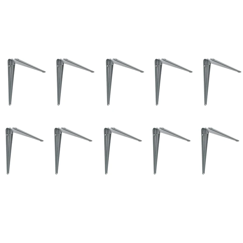 Amig - Set of 10 Shelf Brackets Stainless Steel Model 1 | Pack of 10 Metal Brackets for Shelves | Shelf Brackets | Colour: Grey | Dimensions: 450 x 400 mm | Recommended Max Weight: 35 kg