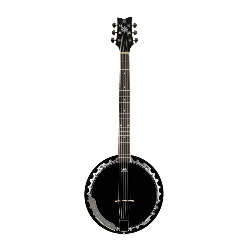Ortega Guitars 6-String Guitar Banjo OBJ350/6-SBK Raven Series with Mahogany Resonator and Aluminum Rim