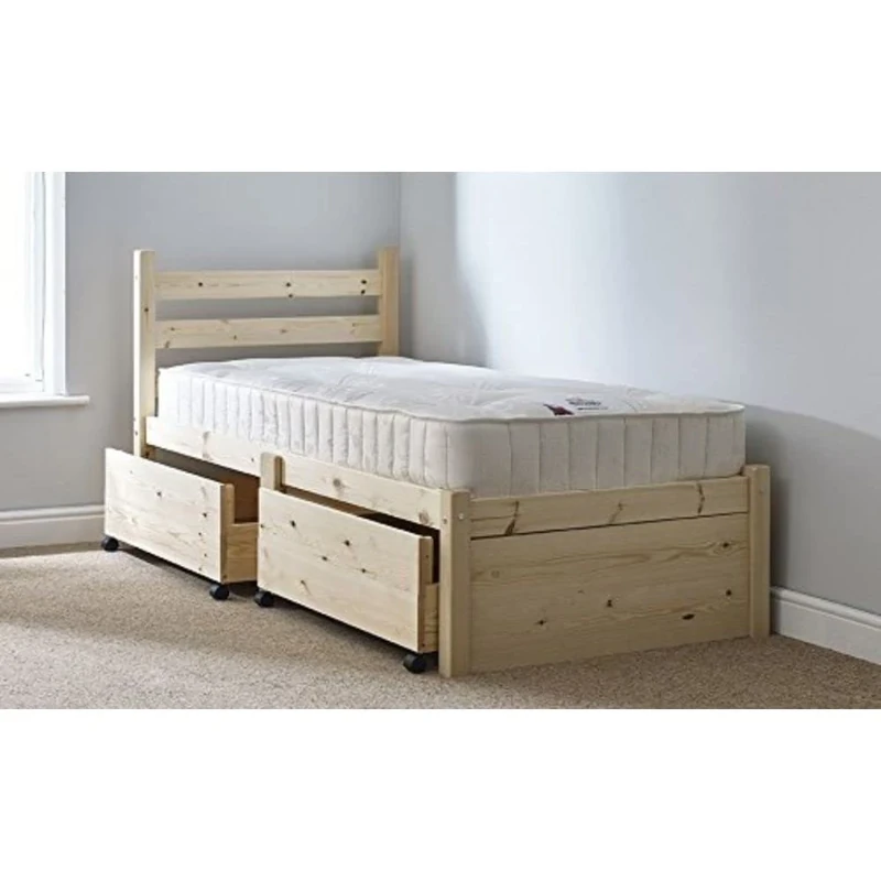 STRICTLY BEDS&BUNKS Somerset Pine Bed Frame with Storage including Sprung Mattress (20 cm), 3ft Single