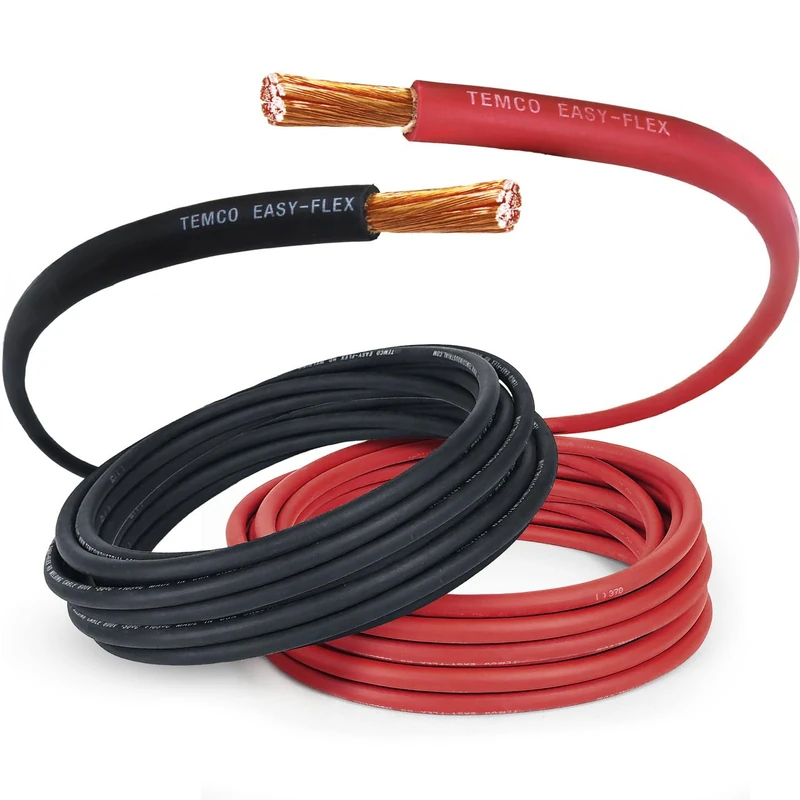 TEMCo WC0181-100' (50' Blk, 50' Red) 2 Gauge AWG Welding Lead & Car Battery Cable Copper Wire BLACK + RED | MADE IN USA