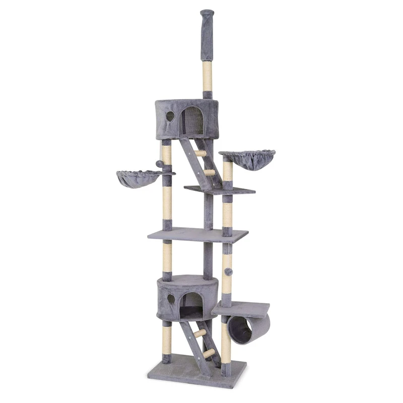 lionto dibea Cat Tree Activity Centre High Ceiling Scratching Post, 240 to 260 cm, Light Grey