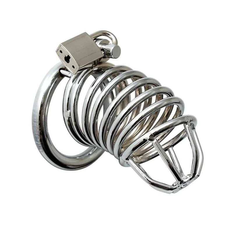 Rimba Bondage Play Metal Penis Chastity Device with Padlock Silver 8 cm