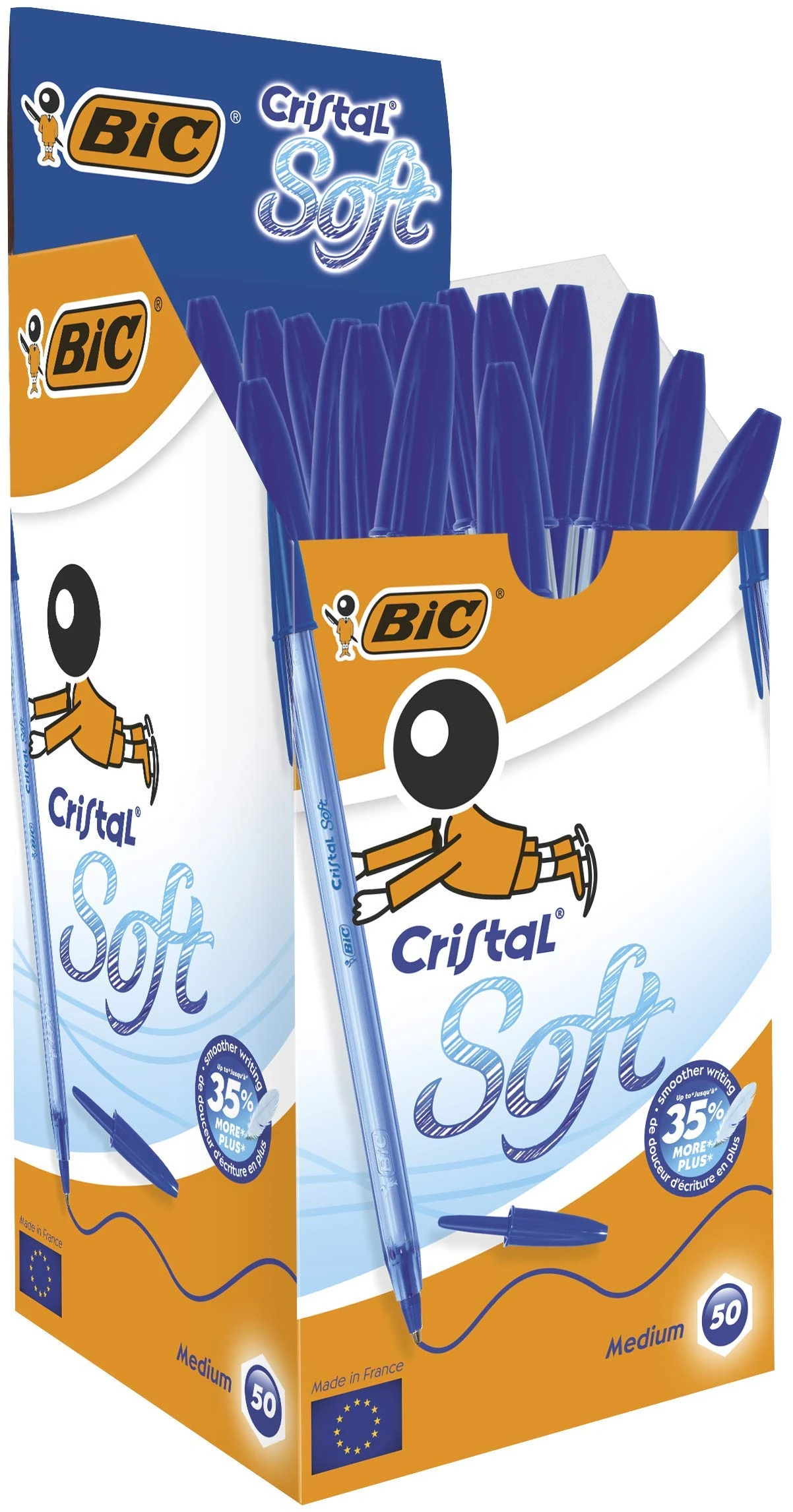 BIC Cristal Soft Ballpoint Pens Non-Retractable Blue Box of 50