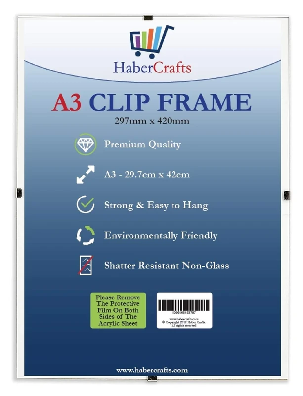 Habercrafts A3 Clip Frames Picture Photo Frame Wall Hanging Strong Glass Free Frameless Clear Frame for Posters Certificates Photographs Comics Lightweight 297mm x 420mm (A3 Clip Frame - 12 Frames)
