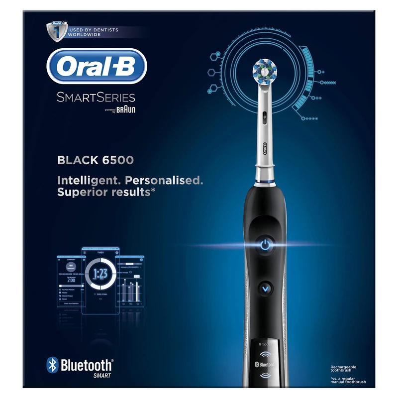 Oral-B Smart Series 6500 CrossAction Electric Rechargeable Toothbrush with Bluetooth Connectivity and Smart Series Powered by Braun (Packaging May Vary) - Ships with 2 pin UK plug