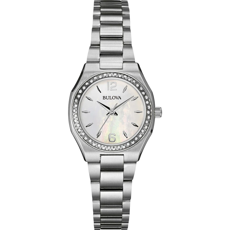 Bulova Diamond Women's Quartz Watch with Mother of Pearl Dial Analogue Display and Silver Stainless Steel Bracelet 96R199