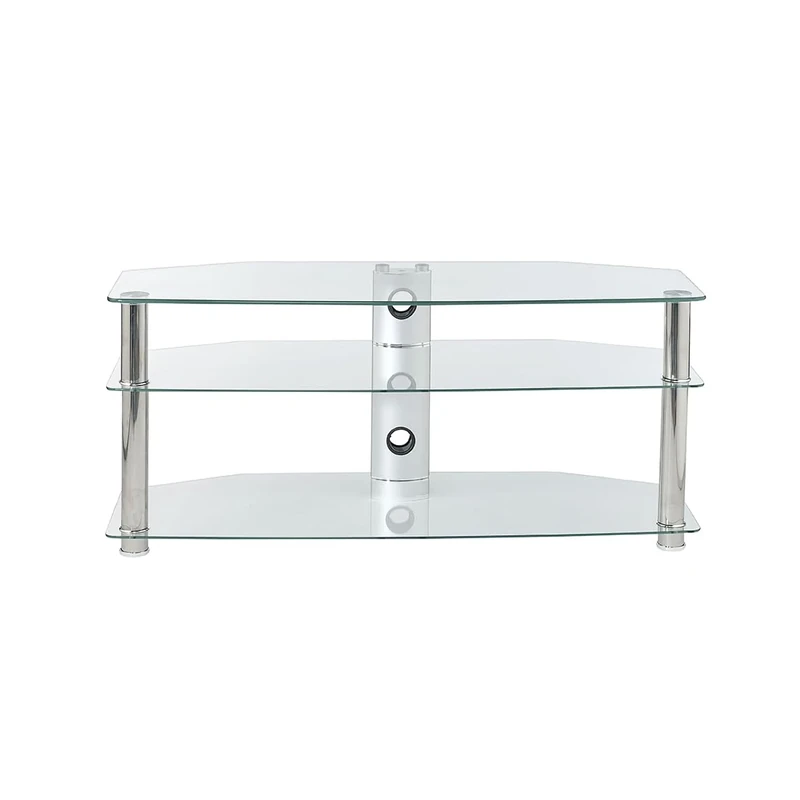Clear Glass TV Stand 1150mm Wide 3 Shelf for Up To 55 inch TV's With Chrome Silver Legs, by MMT - Image 1