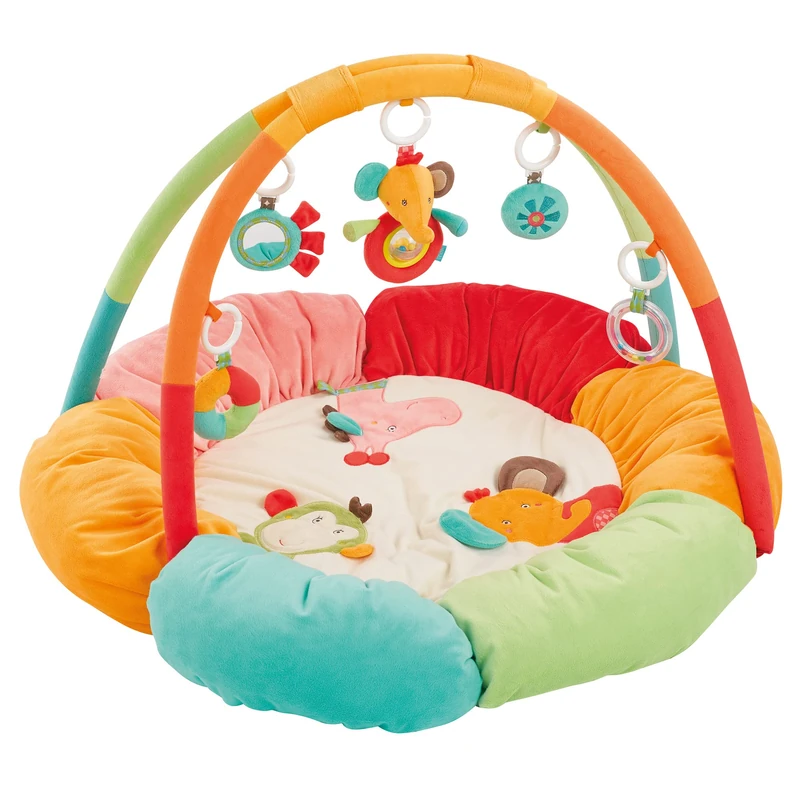Fehn 074611 Safari 3-D Activity Nest / Play Arch with 5 Detachable Toys for Babies to Play with and have Fun, from Newborns Upwards – Dimensions : Diameter 85 cm