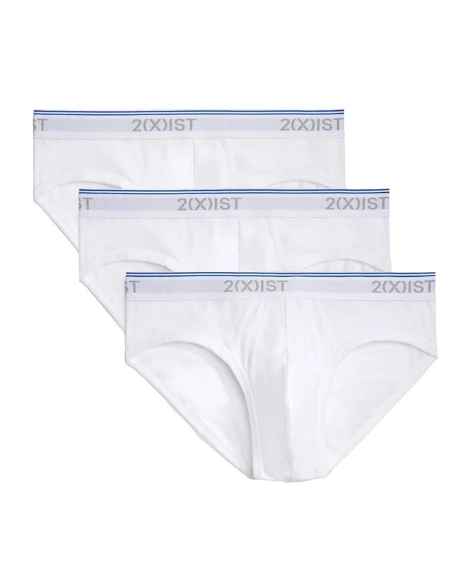 2(X)IST Men's Cotton Stretch No Show Brief 3-Pack, White/White/White, Small - Image 1