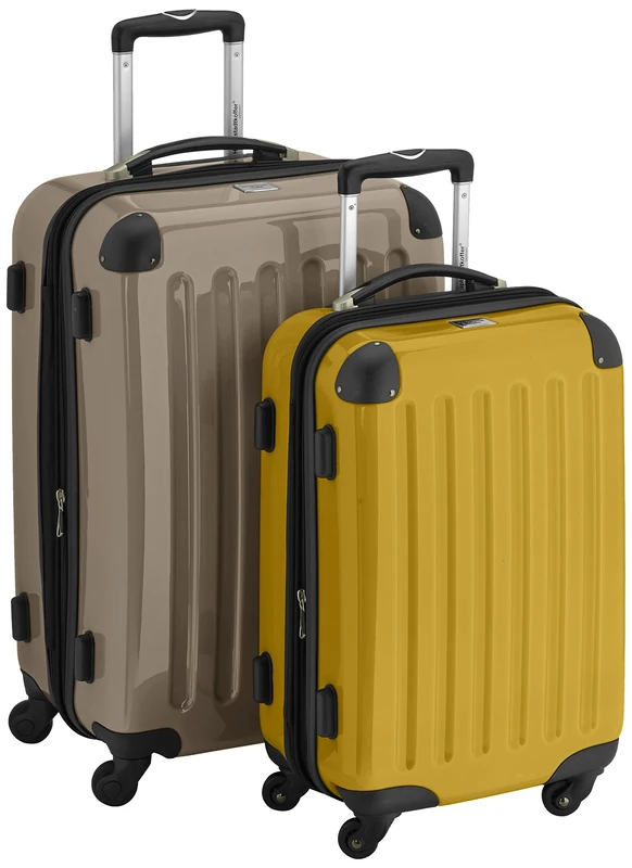 HAUPTSTADTKOFFER® · Two-Piece Hard-Side suitcases Set high Gloss · Cabin Luggage 45 Liter (55 x 35 x 20 cm) + Suitcase 87 Liter (63 x 42 x 28 cm) · Combination Lock (Champagne-Yellow)