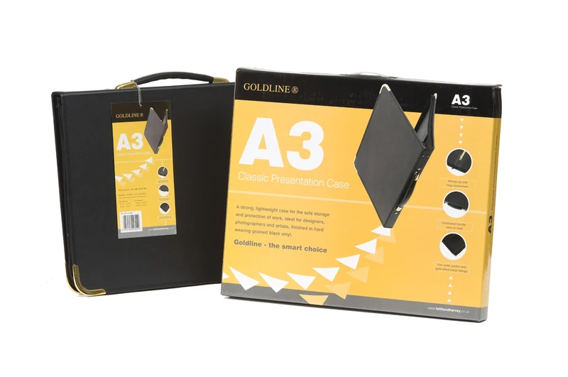Clairefontaine - Ref PCJ1A3BKZ - Goldline Classic Presenation Case with Rings (25 Pockets) - A3 (420 x 297mm) Size, Rigid Grained Vinyl, 3 Rings - Black Colour - Image 1