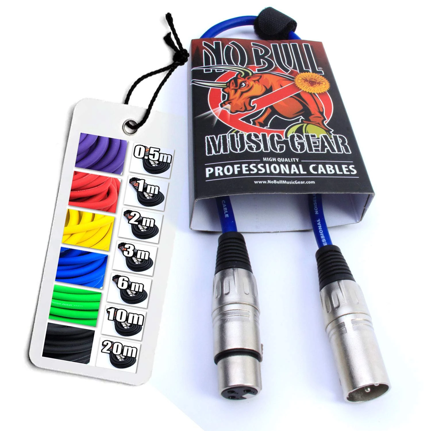 No Bull Nordell Music Gear' Premium XLR Cable (Blue, 0.5m): Achieve a Clearer Audio Signal with Balanced Male to Female Microphone Lead, plus Cable Tie