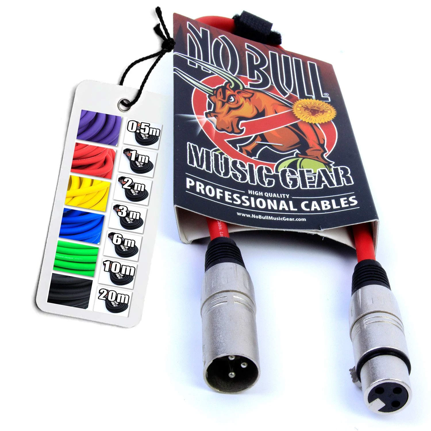 No Bull Nordell Music Gear' Premium XLR Cable (Red, 0.5m): Achieve a Clearer Audio Signal with Balanced Male to Female Microphone Lead, plus Cable Tie
