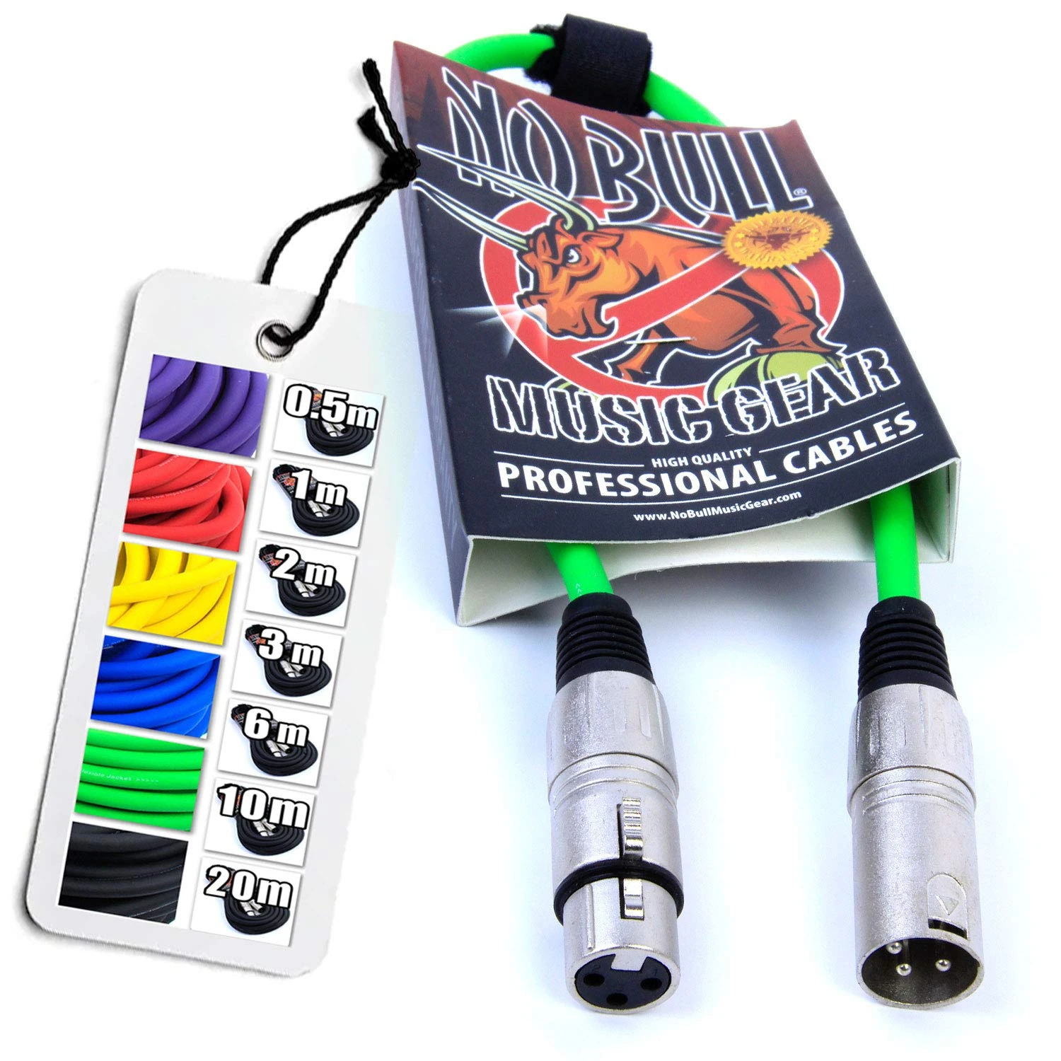 No Bull Nordell Music Gear' Premium XLR Cable (Green, 0.5m): Achieve a Clearer Audio Signal with Balanced Male to Female Microphone Lead, plus Cable Tie