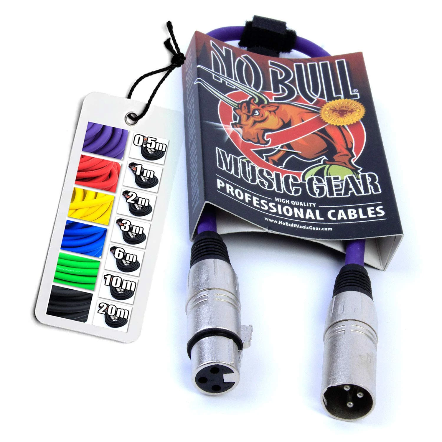 No Bull Nordell Music Gear' Premium XLR Cable (Purple, 0.5m): Achieve a Clearer Audio Signal with Balanced Male to Female Microphone Lead, plus Cable Tie