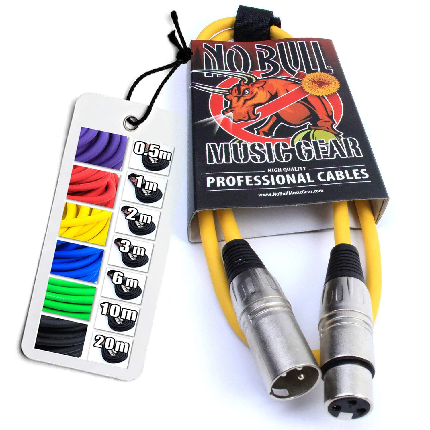 No Bull Nordell Music Gear' Premium XLR Cable (Yellow, 1m): Achieve a Clearer Audio Signal with Balanced Male to Female Microphone Lead, plus Cable Tie