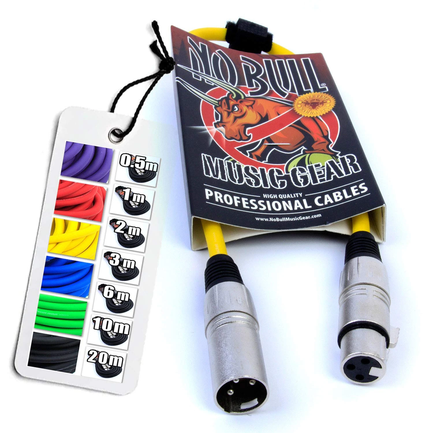 No Bull Nordell Music Gear' Premium XLR Cable (Yellow, 0.5m): Achieve a Clearer Audio Signal with a Balanced Male to Female Microphone Lead, plus Cable Tie