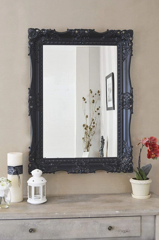 Large Black Very Ornate Antique Design Big Wall Mirror 3Ft1 X 2Ft3 (94cm X 68cm)