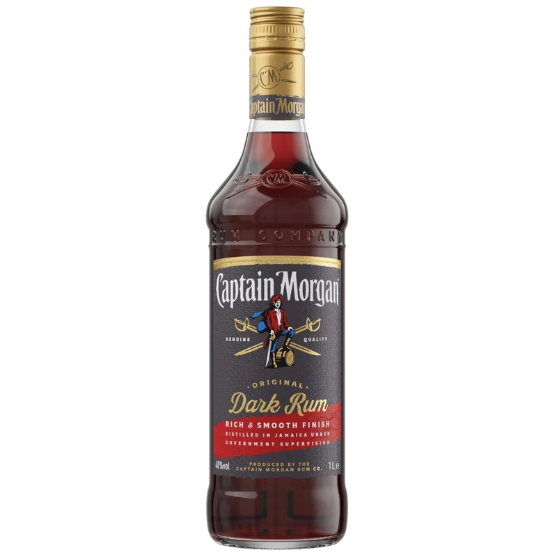 Captain Morgan Dark Rum | 40% vol | 1L | Rich Caramel & Vanilla Notes | Complex Flavour | for Drinks or Cocktails | Caribbean Rum | Blended from 5 Rums
