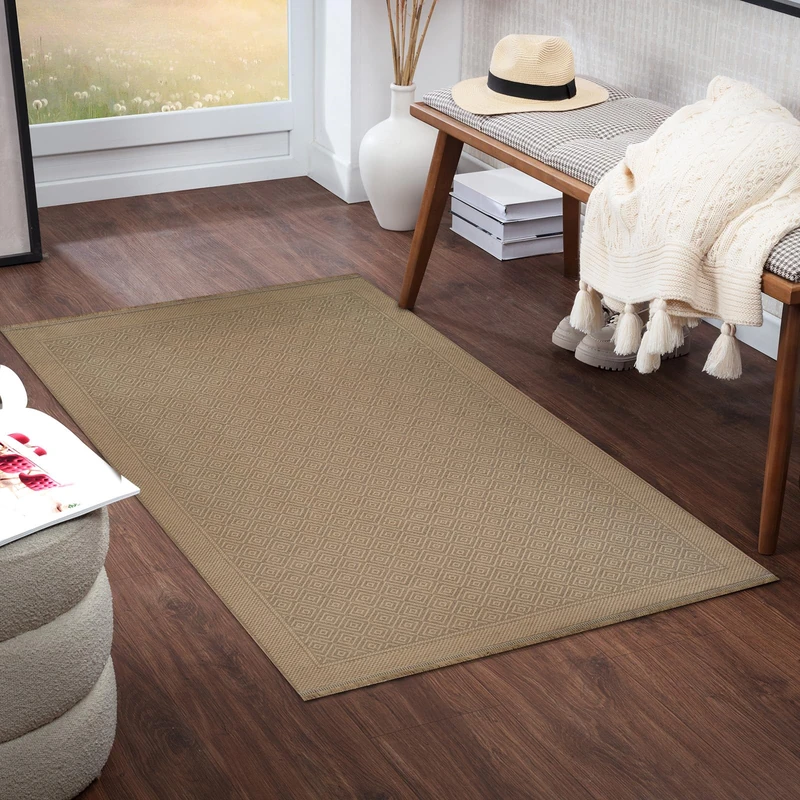 Livabliss Drapia Machine Washable Rug - Modern Geometric Runner Rugs Living Room, 79x152 cm - Traditional Boho Style, Dining Room, Kitchen, Outdoor, Hallway - Tan and Beige