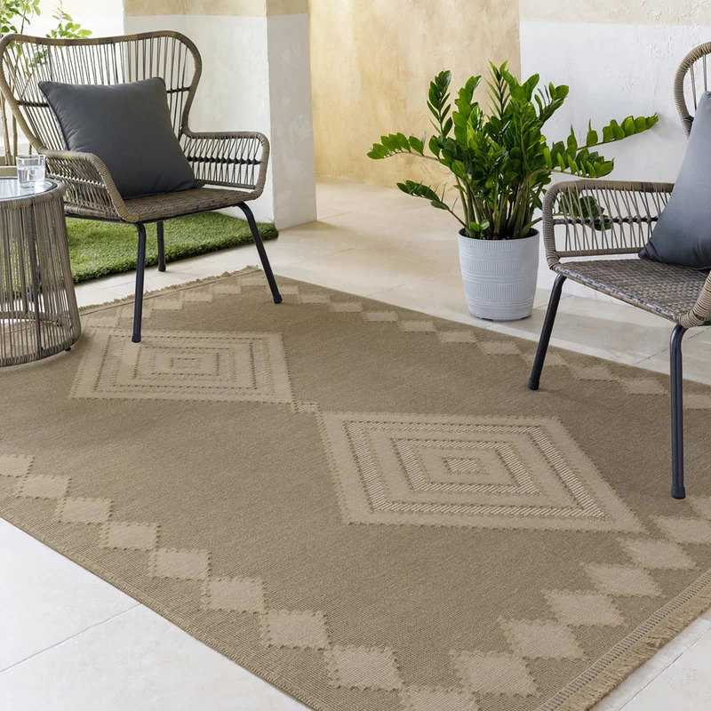 Livabliss Joppolo Machine Washable Rug - Geometric Jute Area Rugs Living Room, Large Rug 198x275 cm - Traditional Boho Style, Dining Room, Kitchen, Outdoor, Hallway - Tan, Beige and Cream