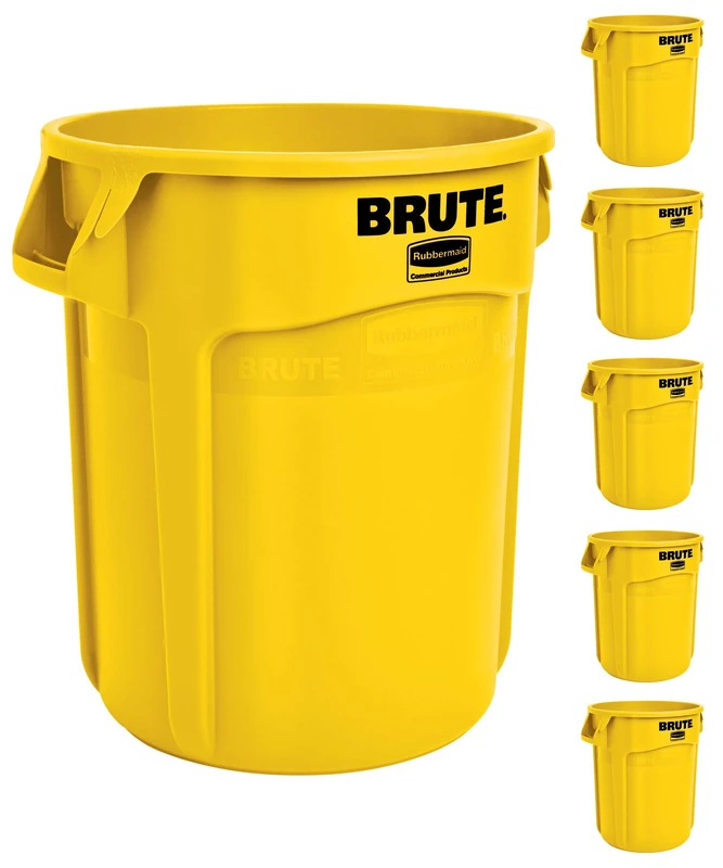 Rubbermaid Commercial Products FG261000YEL BRUTE Yellow Heavy-Duty Trash/Garbage Can, (Pack of 6)