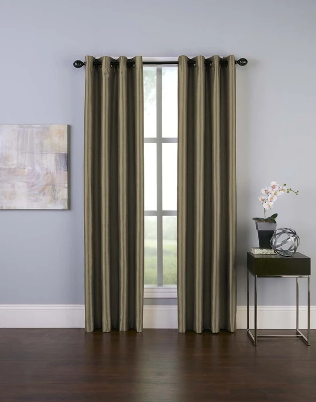 Curtainworks Malta Faux Silk Grommet Curtain Panel, 50 by 144", Bronze