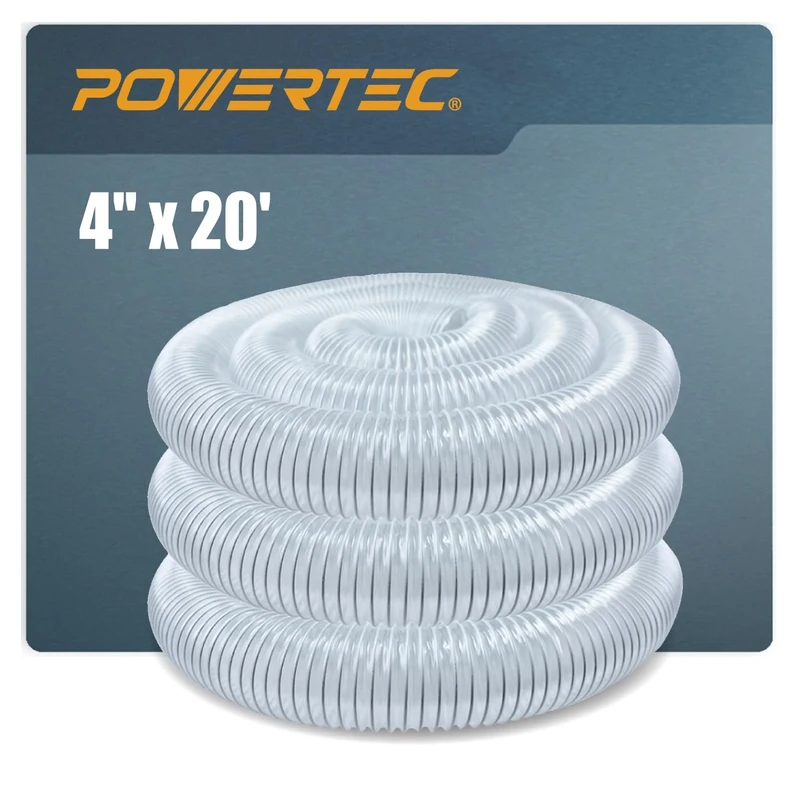 POWERTEC 4" x 20' Dust Collection Hose, 4 Inch Dust Collector Hose for Table Saw, Band Saw, Planer, Jointer, Woodworking and Wood Shop Dust Collection System (70143)
