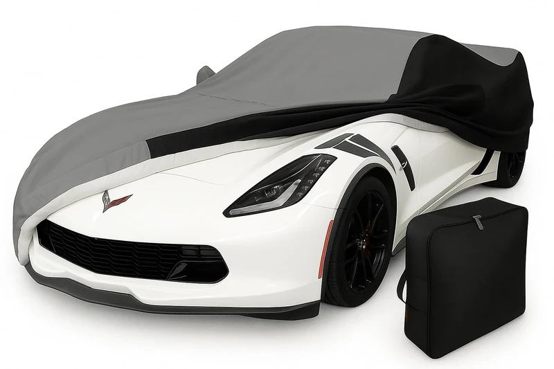 C7 Corvette Indoor/Outdoor Car Cover - Ultraguard Plus 300 Denier for 2014-2019 Stingray, Z51, Z06, Grand Sport (Gray/Black)