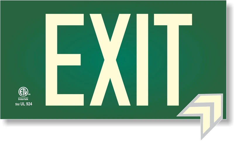 Photoluminescent Exit Sign Green - Code Approved UL 924/IBC 2012/NFPA 101 2012 by NightBright USA