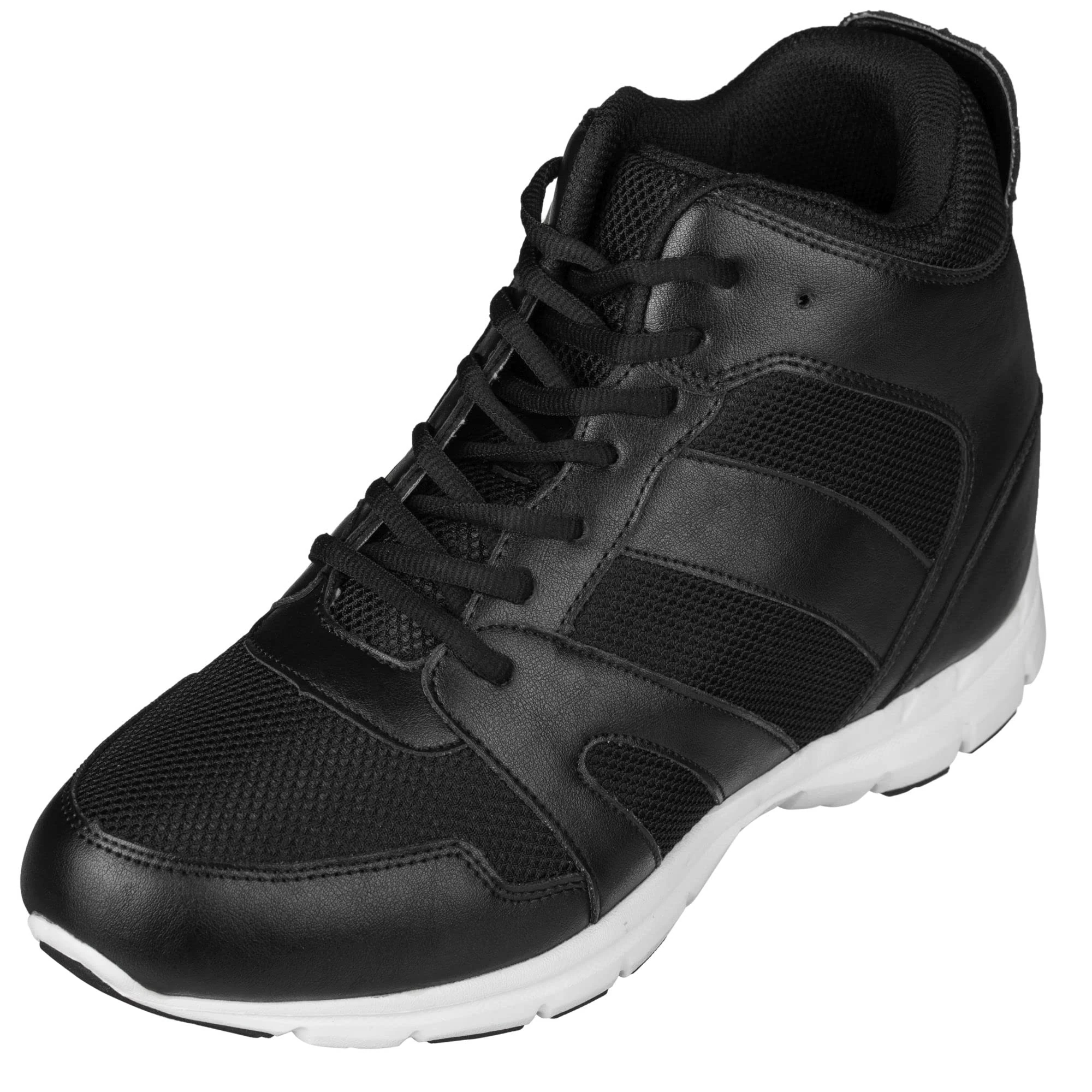 CALTO - G3330-4 Inches Taller - Size 10 UK- Height Increasing Elevator Shoes (Black High-top Lace-up Sneakers)