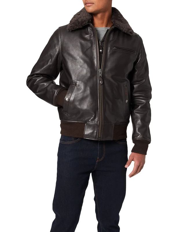 Schott NYC Men's LC 1380 Leather Long Sleeve Jacket, Dark Brown, Medium