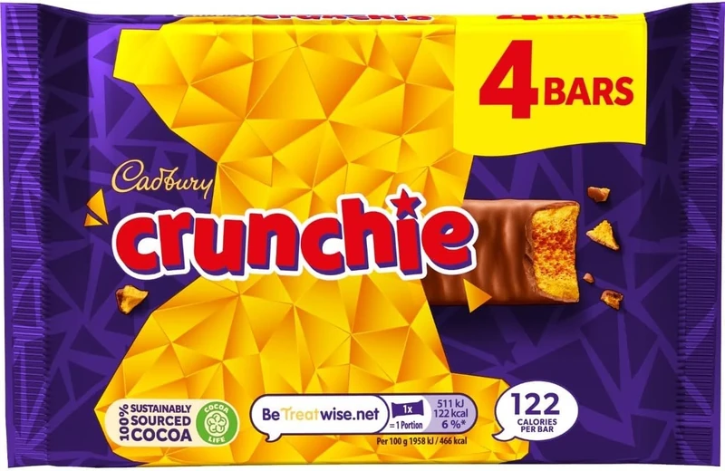 Cadbury Crunchie, Honeycomb Centre Covered in Milk Chocolate, Multipack of 4 x 32 g Bar (Pack of 1)